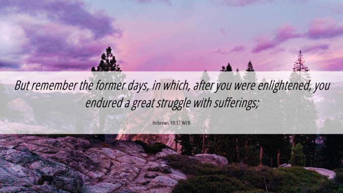 Picture 06 - Hebrews 10:32 WEB Desktop Wallpaper - But remember the former days, in which, after you - Desktop Bible Verse Wallpaper