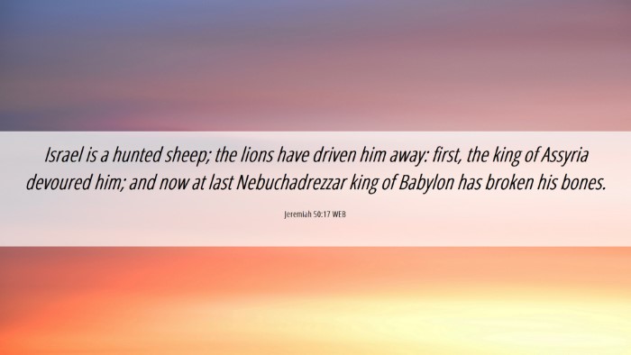 Picture 06 - Jeremiah 50:17 WEB Desktop Wallpaper - Israel is a hunted sheep; the lions have driven - Desktop Bible Verse Wallpaper