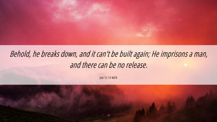 Picture 06 - Job 12:14 WEB Desktop Wallpaper - Behold, he breaks down, and it can't be built - Desktop Bible Verse Wallpaper