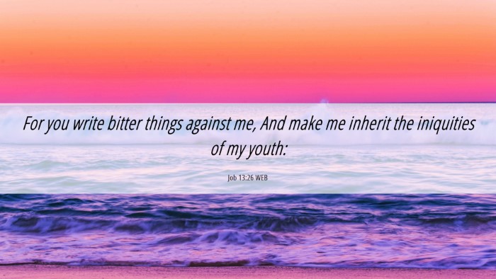 Picture 06 - Job 13:26 WEB Desktop Wallpaper - For you write bitter things against me, And make - Desktop Bible Verse Wallpaper
