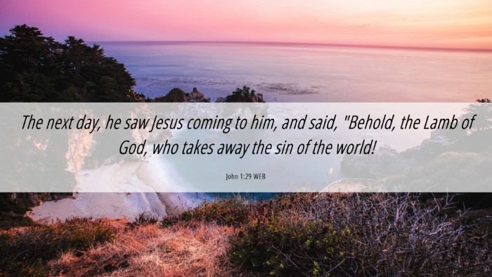 Picture 06 - John 1:29 WEB Desktop Wallpaper - The next day, he saw Jesus coming to him, and - Desktop Bible Verse Wallpaper