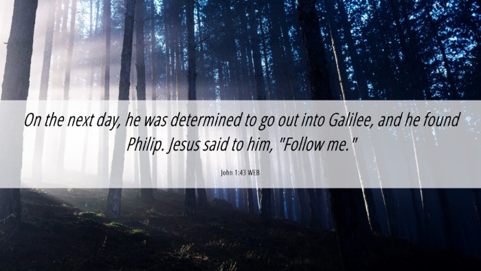 Picture 06 - John 1:43 WEB Desktop Wallpaper - On the next day, he was determined to go out into - Desktop Bible Verse Wallpaper
