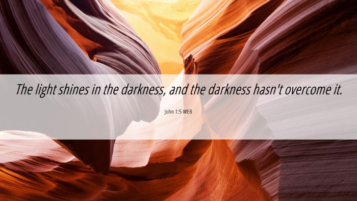Picture 06 - John 1:5 WEB Desktop Wallpaper - The light shines in the darkness, and the - Desktop Bible Verse Wallpaper