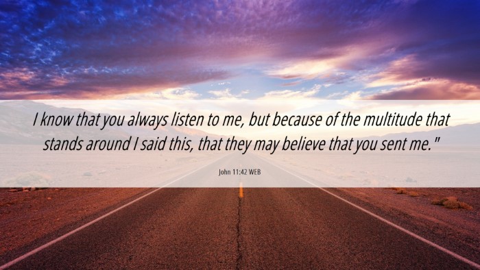 Picture 06 - John 11:42 WEB Desktop Wallpaper - I know that you always listen to me, but because - Desktop Bible Verse Wallpaper