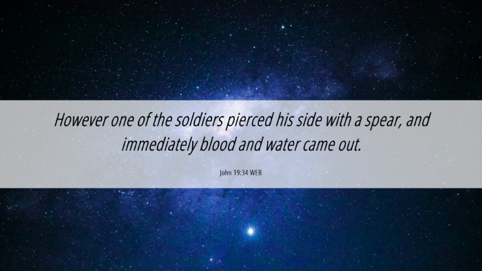 Picture 06 - John 19:34 WEB Desktop Wallpaper - However one of the soldiers pierced his side with - Desktop Bible Verse Wallpaper