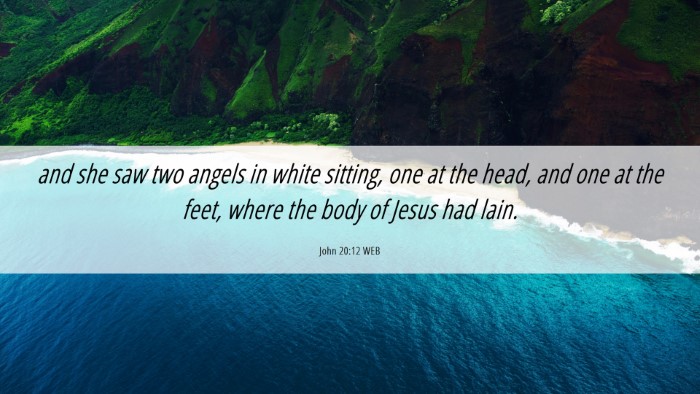 Picture 06 - John 20:12 WEB Desktop Wallpaper - and she saw two angels in white sitting, one at - Desktop Bible Verse Wallpaper