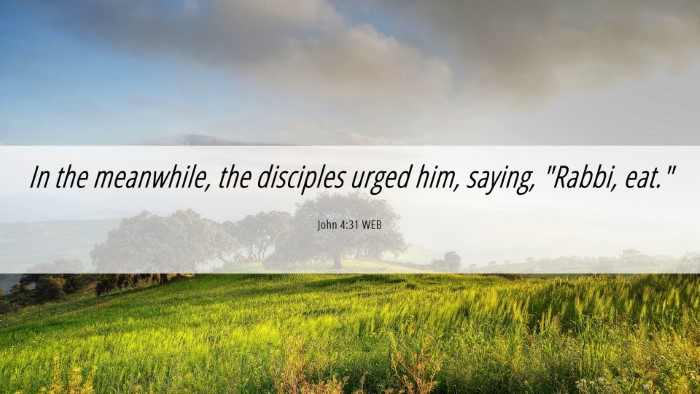 Picture 06 - John 4:31 WEB Desktop Wallpaper - In the meanwhile, the disciples urged him, - Desktop Bible Verse Wallpaper