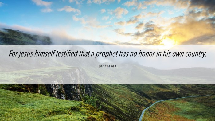 Picture 06 - John 4:44 WEB Desktop Wallpaper - For Jesus himself testified that a prophet has no - Desktop Bible Verse Wallpaper