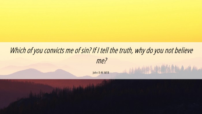 Picture 06 - John 8:46 WEB Desktop Wallpaper - Which of you convicts me of sin? If I tell the - Desktop Bible Verse Wallpaper
