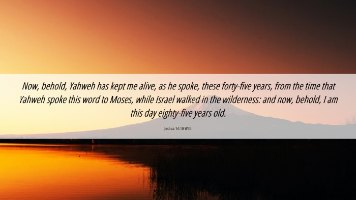 Picture 06 - Joshua 14:10 WEB Desktop Wallpaper - Now, behold, Yahweh has kept me alive, as he - Desktop Bible Verse Wallpaper