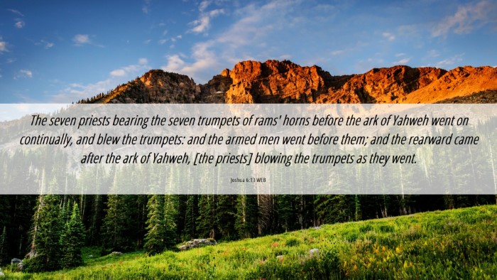 Picture 06 - Joshua 6:13 WEB Desktop Wallpaper - The seven priests bearing the seven trumpets of - Desktop Bible Verse Wallpaper