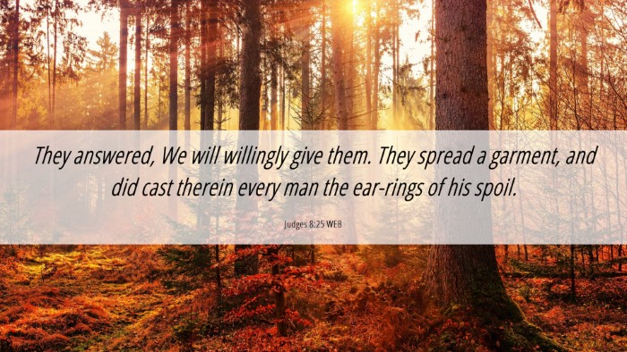 Picture 06 - Judges 8:25 WEB Desktop Wallpaper - They answered, We will willingly give them. They - Desktop Bible Verse Wallpaper