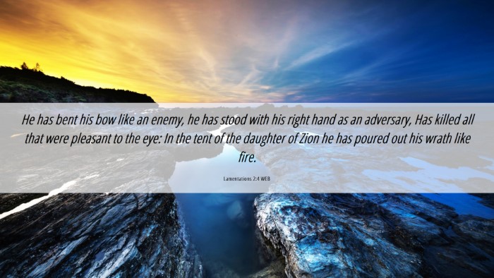 Picture 06 - Lamentations 2:4 WEB Desktop Wallpaper - He has bent his bow like an enemy, he has stood - Desktop Bible Verse Wallpaper