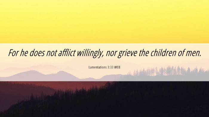 Picture 06 - Lamentations 3:33 WEB Desktop Wallpaper - For he does not afflict willingly, nor grieve the - Desktop Bible Verse Wallpaper