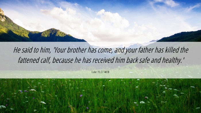 Picture 06 - Luke 15:27 WEB Desktop Wallpaper - He said to him, 'Your brother has come, and your - Desktop Bible Verse Wallpaper