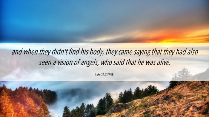 Picture 06 - Luke 24:23 WEB Desktop Wallpaper - and when they didn't find his body, they came - Desktop Bible Verse Wallpaper