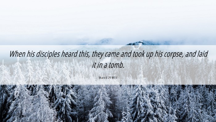 Picture 06 - Mark 6:29 WEB Desktop Wallpaper - When his disciples heard this, they came and took - Desktop Bible Verse Wallpaper