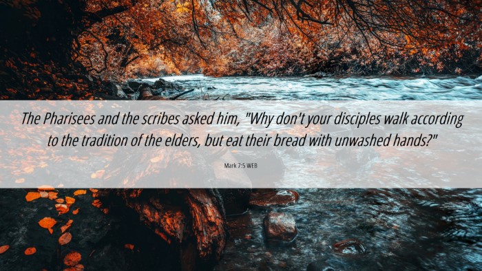 Picture 06 - Mark 7:5 WEB Desktop Wallpaper - The Pharisees and the scribes asked him, 