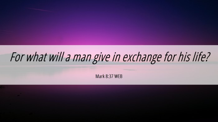 Picture 06 - Mark 8:37 WEB Desktop Wallpaper - For what will a man give in exchange for his - Desktop Bible Verse Wallpaper