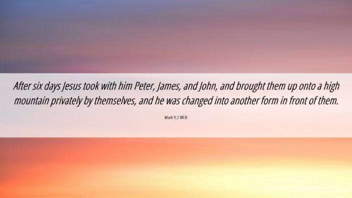 Picture 06 - Mark 9:2 WEB Desktop Wallpaper - After six days Jesus took with him Peter, James, - Desktop Bible Verse Wallpaper
