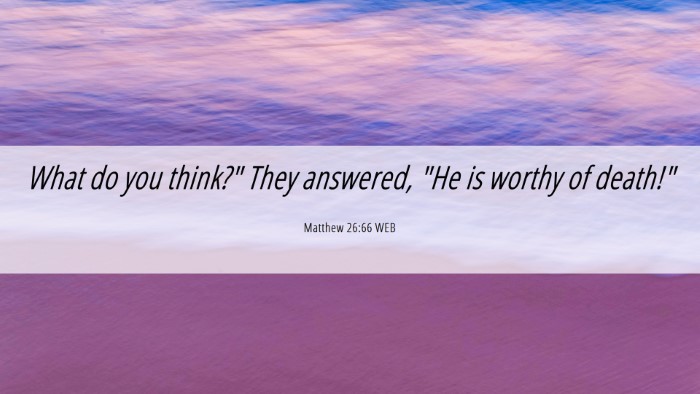 Picture 06 - Matthew 26:66 WEB Desktop Wallpaper - What do you think?