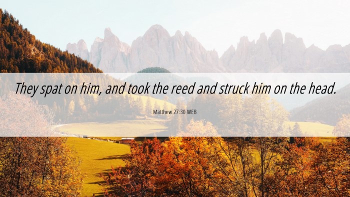 Picture 06 - Matthew 27:30 WEB Desktop Wallpaper - They spat on him, and took the reed and struck - Desktop Bible Verse Wallpaper