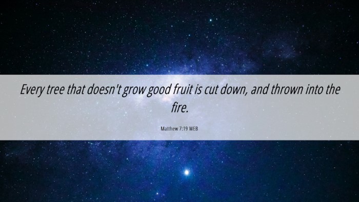Picture 06 - Matthew 7:19 WEB Desktop Wallpaper - Every tree that doesn't grow good fruit is cut - Desktop Bible Verse Wallpaper