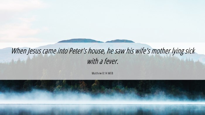 Picture 06 - Matthew 8:14 WEB Desktop Wallpaper - When Jesus came into Peter's house, he saw his - Desktop Bible Verse Wallpaper