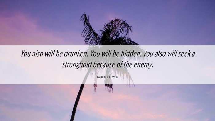 Picture 06 - Nahum 3:11 WEB Desktop Wallpaper - You also will be drunken. You will be hidden. You - Desktop Bible Verse Wallpaper