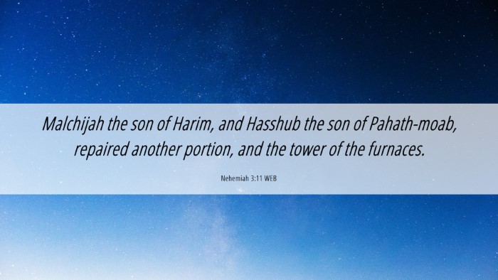 Picture 06 - Nehemiah 3:11 WEB Desktop Wallpaper - Malchijah the son of Harim, and Hasshub the son - Desktop Bible Verse Wallpaper