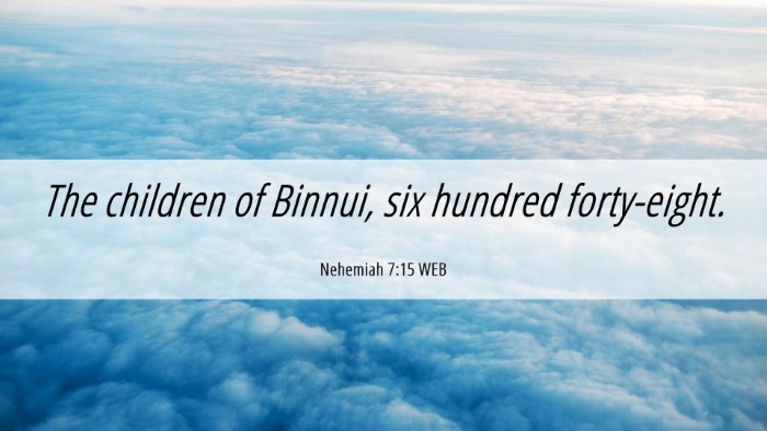 Picture 06 - Nehemiah 7:15 WEB Desktop Wallpaper - The children of Binnui, six hundred - Desktop Bible Verse Wallpaper