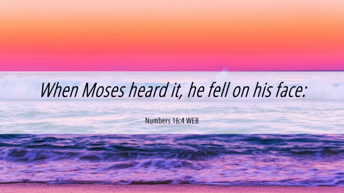 Picture 06 - Numbers 16:4 WEB Desktop Wallpaper - When Moses heard it, he fell on his - Desktop Bible Verse Wallpaper