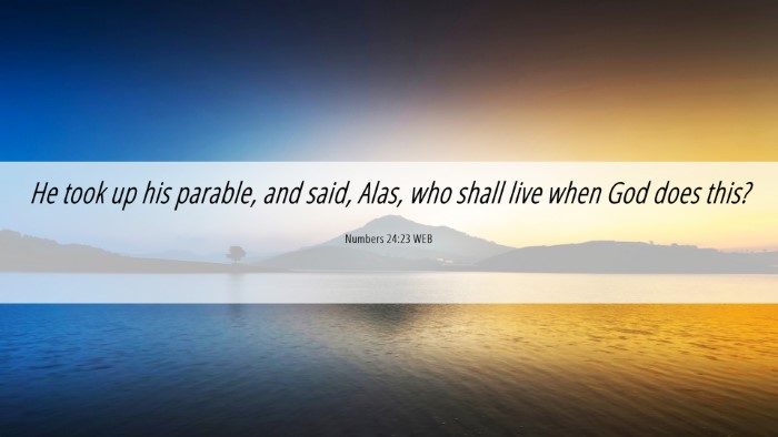 Picture 06 - Numbers 24:23 WEB Desktop Wallpaper - He took up his parable, and said, Alas, who shall - Desktop Bible Verse Wallpaper