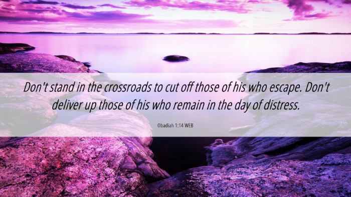 Picture 06 - Obadiah 1:14 WEB Desktop Wallpaper - Don't stand in the crossroads to cut off those of - Desktop Bible Verse Wallpaper
