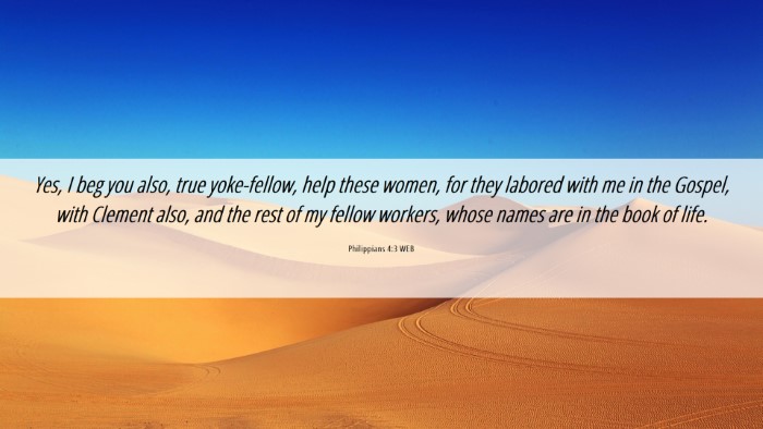 Picture 06 - Philippians 4:3 WEB Desktop Wallpaper - Yes, I beg you also, true yoke-fellow, help these - Desktop Bible Verse Wallpaper