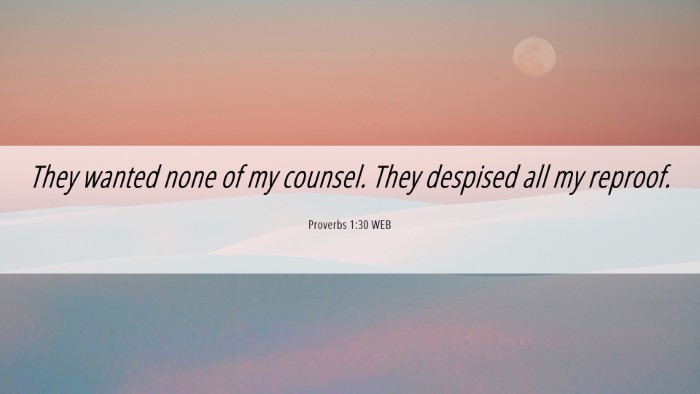 Picture 06 - Proverbs 1:30 WEB Desktop Wallpaper - They wanted none of my counsel. They despised all - Desktop Bible Verse Wallpaper