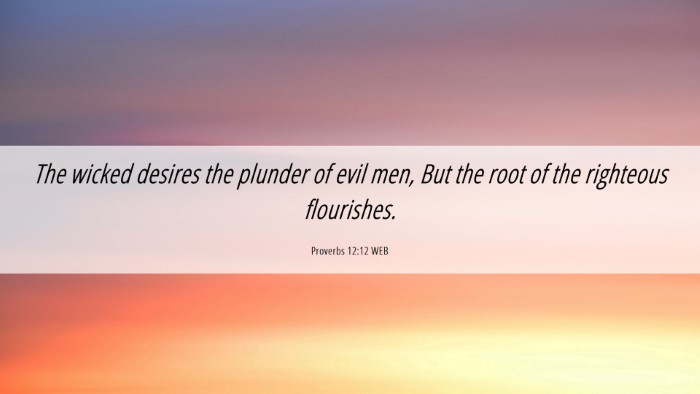 Picture 06 - Proverbs 12:12 WEB Desktop Wallpaper - The wicked desires the plunder of evil men, But - Desktop Bible Verse Wallpaper