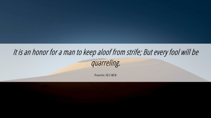 Picture 06 - Proverbs 20:3 WEB Desktop Wallpaper - It is an honor for a man to keep aloof from - Desktop Bible Verse Wallpaper