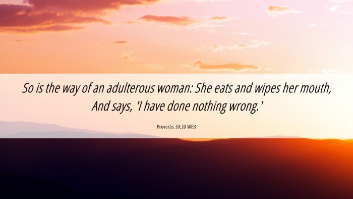 Picture 06 - Proverbs 30:20 WEB Desktop Wallpaper - So is the way of an adulterous woman: She eats - Desktop Bible Verse Wallpaper