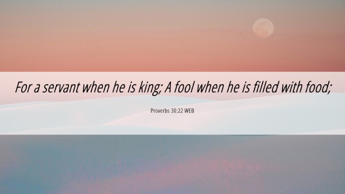 Picture 06 - Proverbs 30:22 WEB Desktop Wallpaper - For a servant when he is king; A fool when he is - Desktop Bible Verse Wallpaper