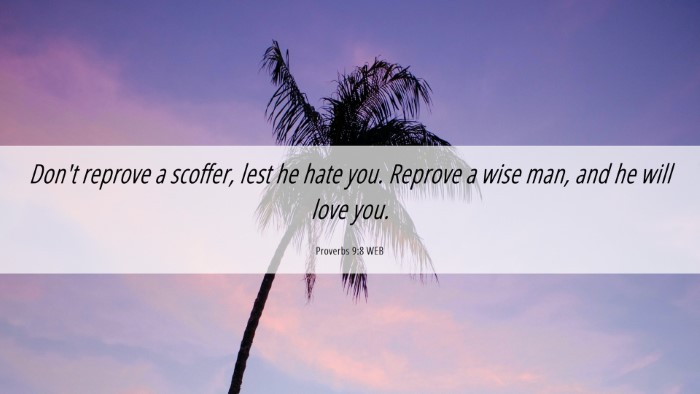 Picture 06 - Proverbs 9:8 WEB Desktop Wallpaper - Don't reprove a scoffer, lest he hate you. - Desktop Bible Verse Wallpaper