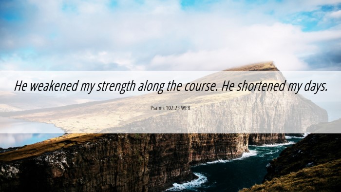 Picture 06 - Psalms 102:23 WEB Desktop Wallpaper - He weakened my strength along the course. He - Desktop Bible Verse Wallpaper