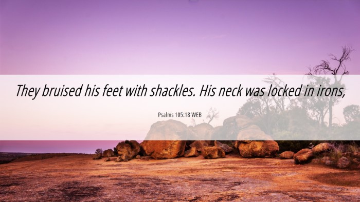 Picture 06 - Psalms 105:18 WEB Desktop Wallpaper - They bruised his feet with shackles. His neck was - Desktop Bible Verse Wallpaper