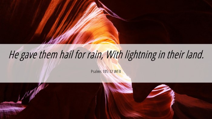 Picture 06 - Psalms 105:32 WEB Desktop Wallpaper - He gave them hail for rain, With lightning in - Desktop Bible Verse Wallpaper