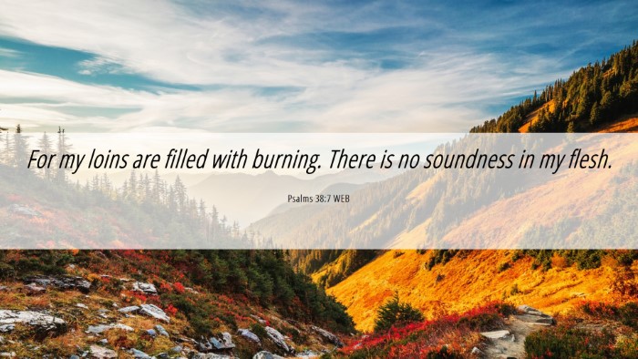 Picture 06 - Psalms 38:7 WEB Desktop Wallpaper - For my loins are filled with burning. There is no - Desktop Bible Verse Wallpaper