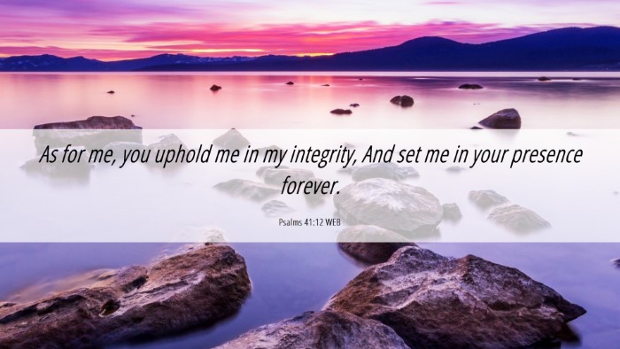 Picture 06 - Psalms 41:12 WEB Desktop Wallpaper - As for me, you uphold me in my integrity, And set - Desktop Bible Verse Wallpaper