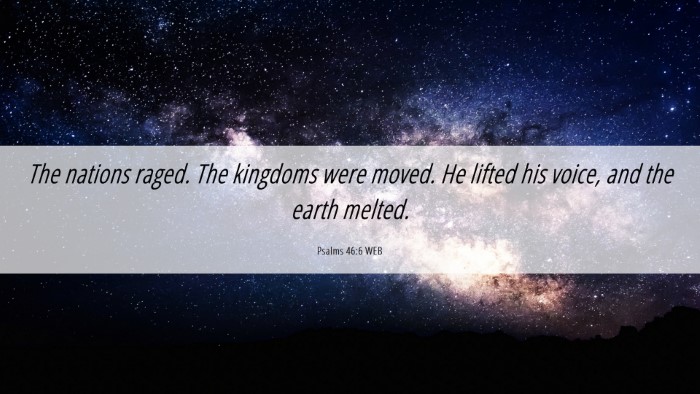 Picture 06 - Psalms 46:6 WEB Desktop Wallpaper - The nations raged. The kingdoms were moved. He - Desktop Bible Verse Wallpaper