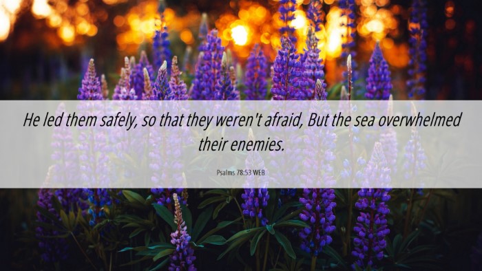 Picture 06 - Psalms 78:53 WEB Desktop Wallpaper - He led them safely, so that they weren't afraid, - Desktop Bible Verse Wallpaper