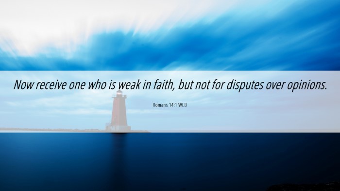 Picture 06 - Romans 14:1 WEB Desktop Wallpaper - Now receive one who is weak in faith, but not for - Desktop Bible Verse Wallpaper