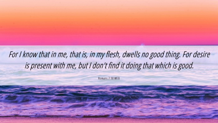 Picture 06 - Romans 7:18 WEB Desktop Wallpaper - For I know that in me, that is, in my flesh, - Desktop Bible Verse Wallpaper
